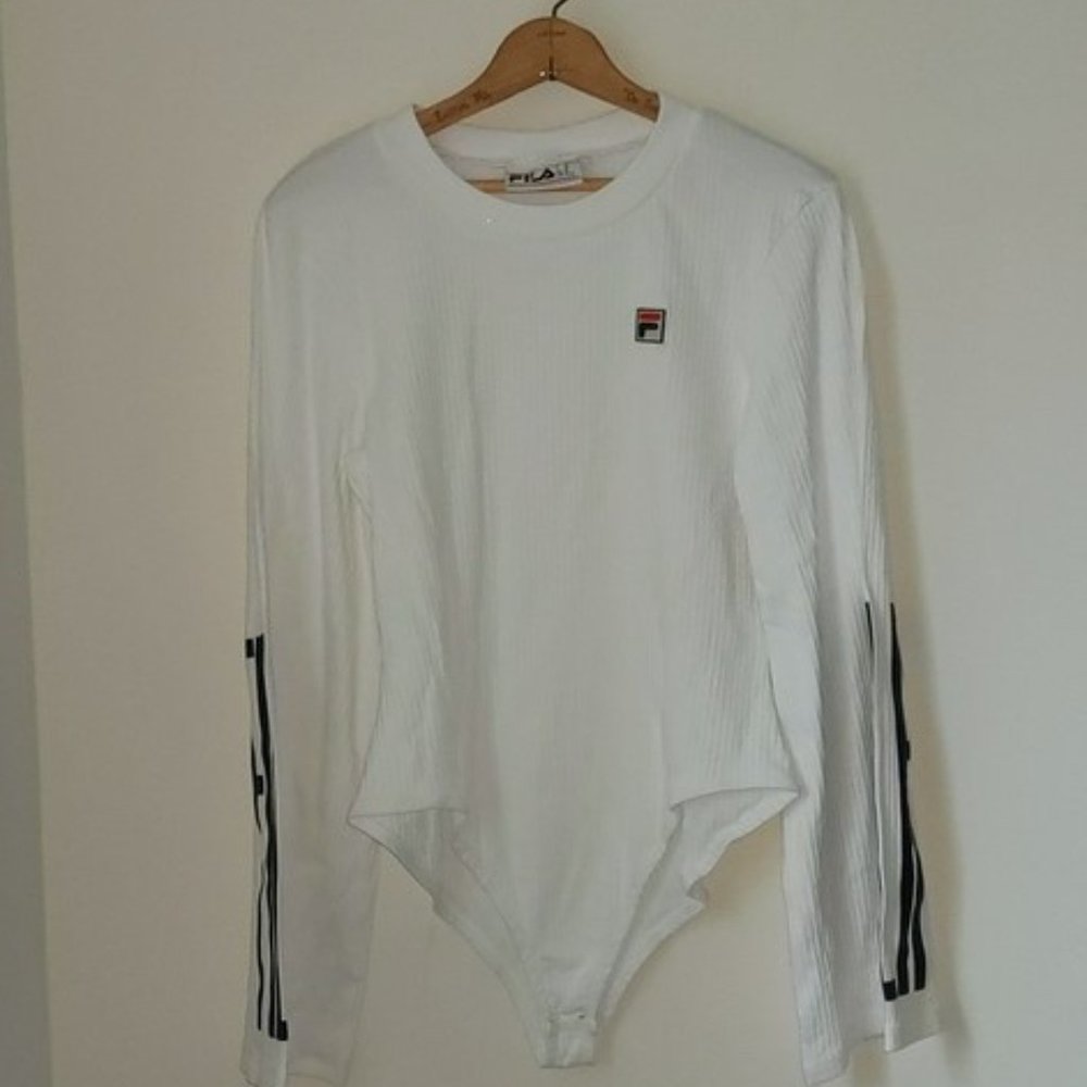 FILA Women's Size US XL White Spell Out Long Wide Sleeve One Piece Body Suit - Picture 9 of 9
